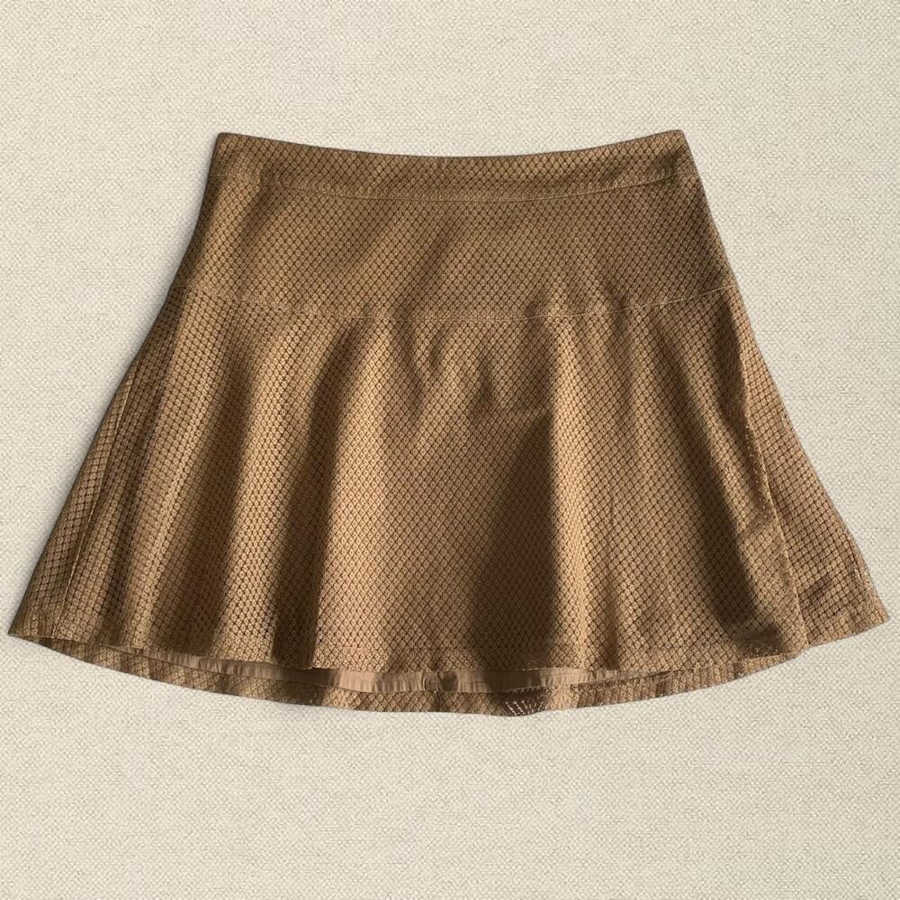 Y2K Brown Tan Embroidery Overlay Skirt sz 12 New York and Company